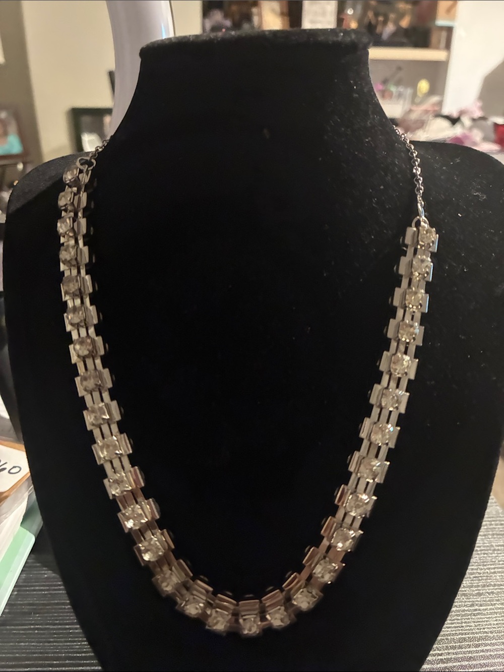 Silver Crystal Link Necklace - Women's Jewelry double sided crystal